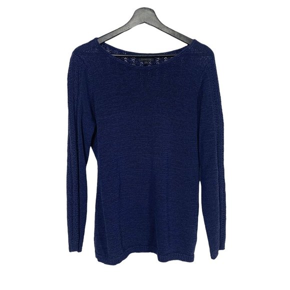 Rachel Zoe Navy Blue Open Knit Long Sleeve Knit Top XL - Picture 2 of 7